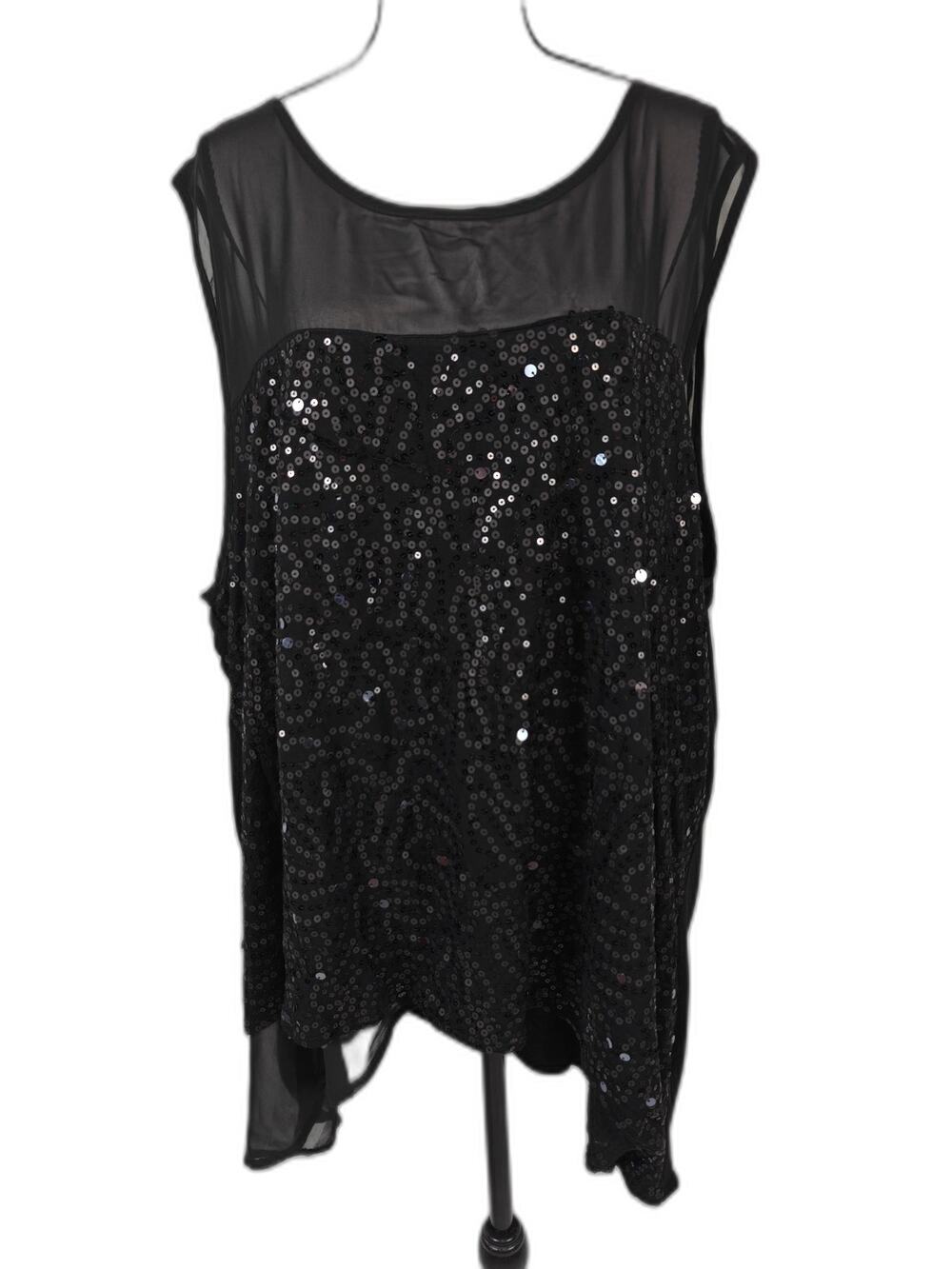 Women's Danielle Sequin Mesh Sleeveless Tunic Black 3X